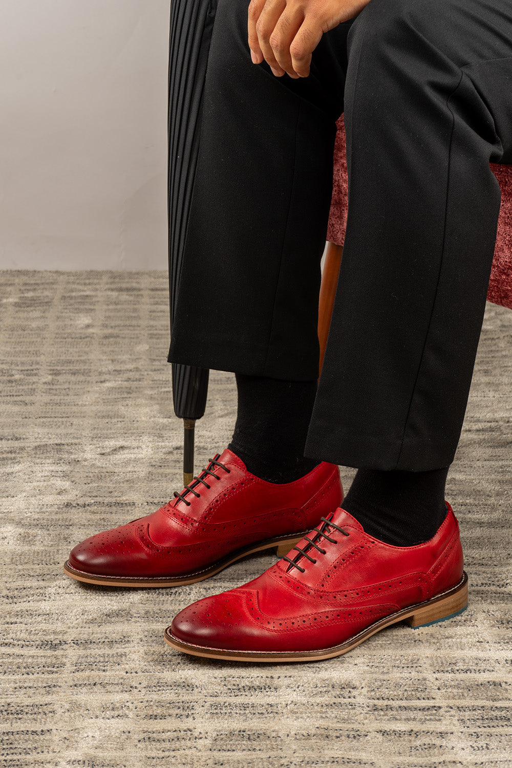 Oswin hyde cherry leather oxford wingtip brogue shoes