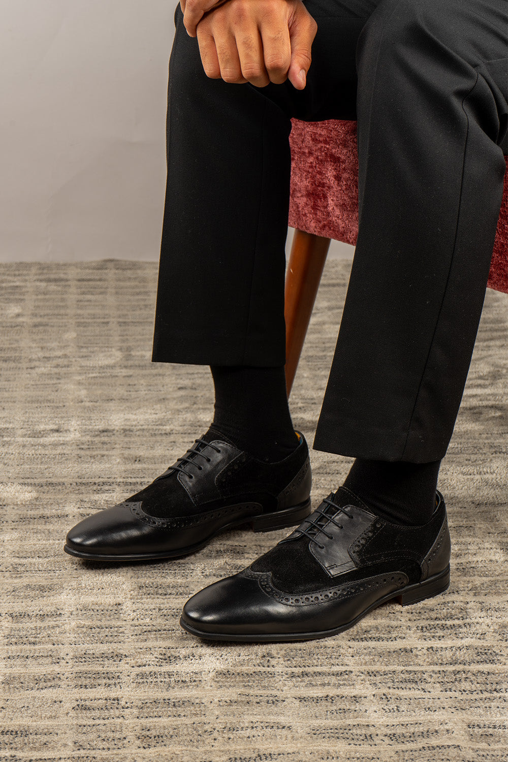 Miles Black Leather/Suede Brogue Shoes Oswin Hyde