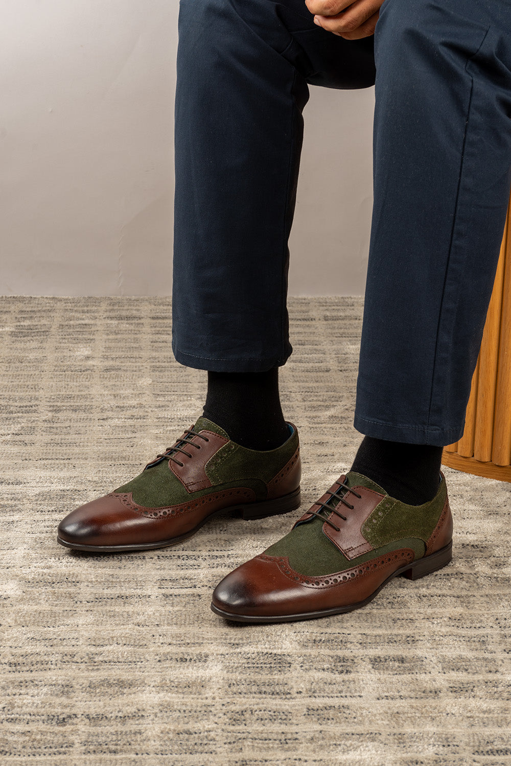 Miles Brown Green Leather/Suede Brogue Shoes Oswin Hyde