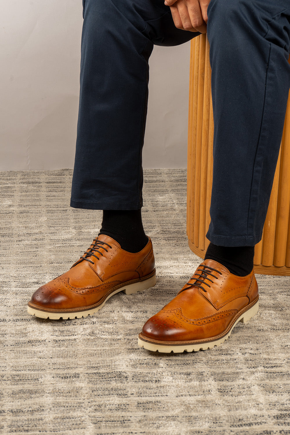 Eli tan derby brogue shoes for men | Oswin Hyde