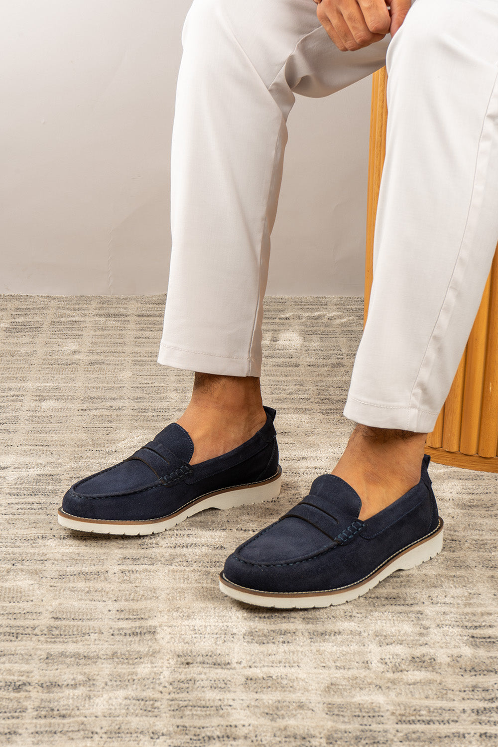 Finn suede navy mens summer loafer Oswin Hyde