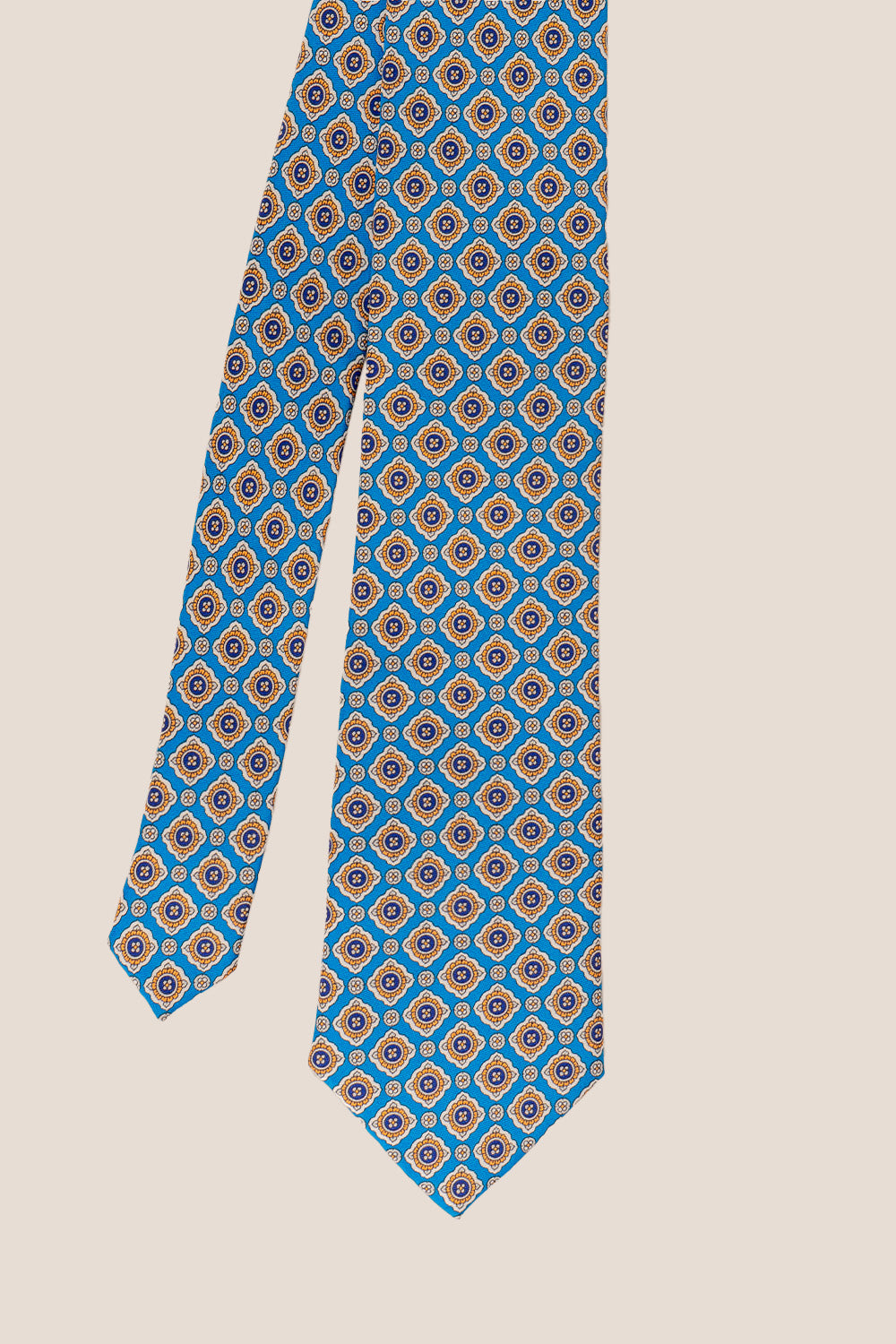 Cyan Geometric Pattern Silk Tie Oswin Hyde