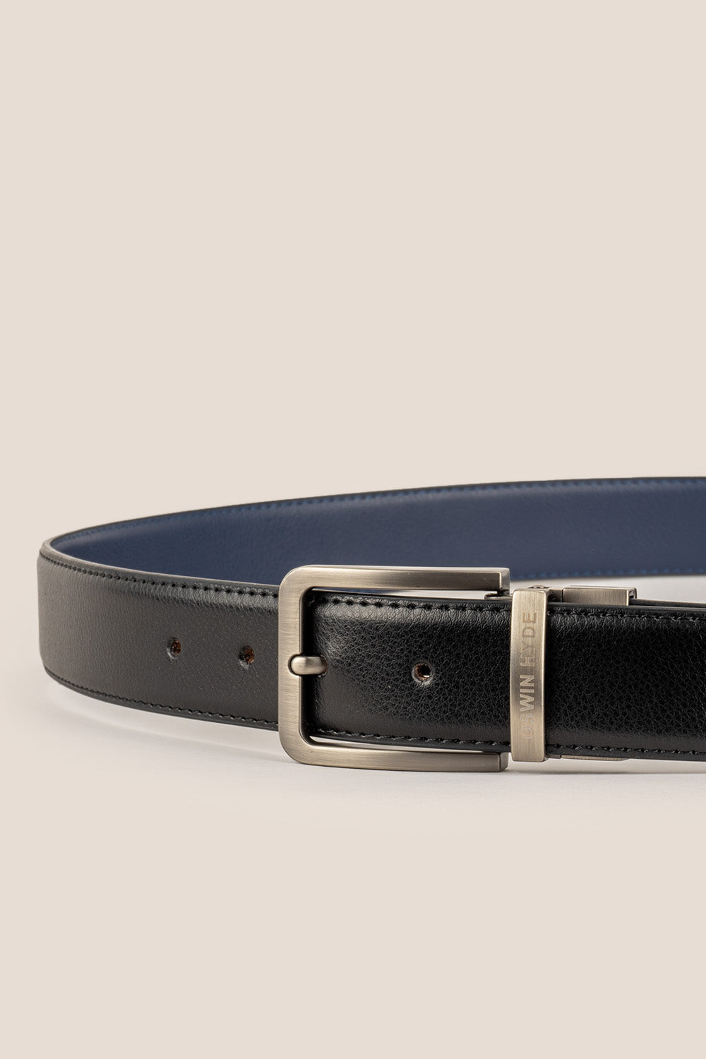 jim black-navy mens leather belt | oswin hyde