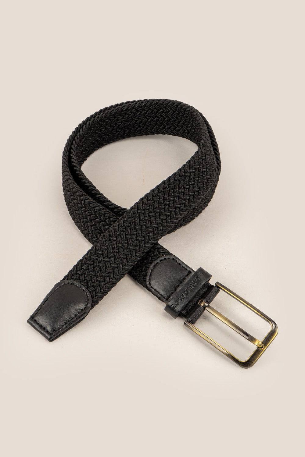 aron black elastic leather belt | oswin hyde