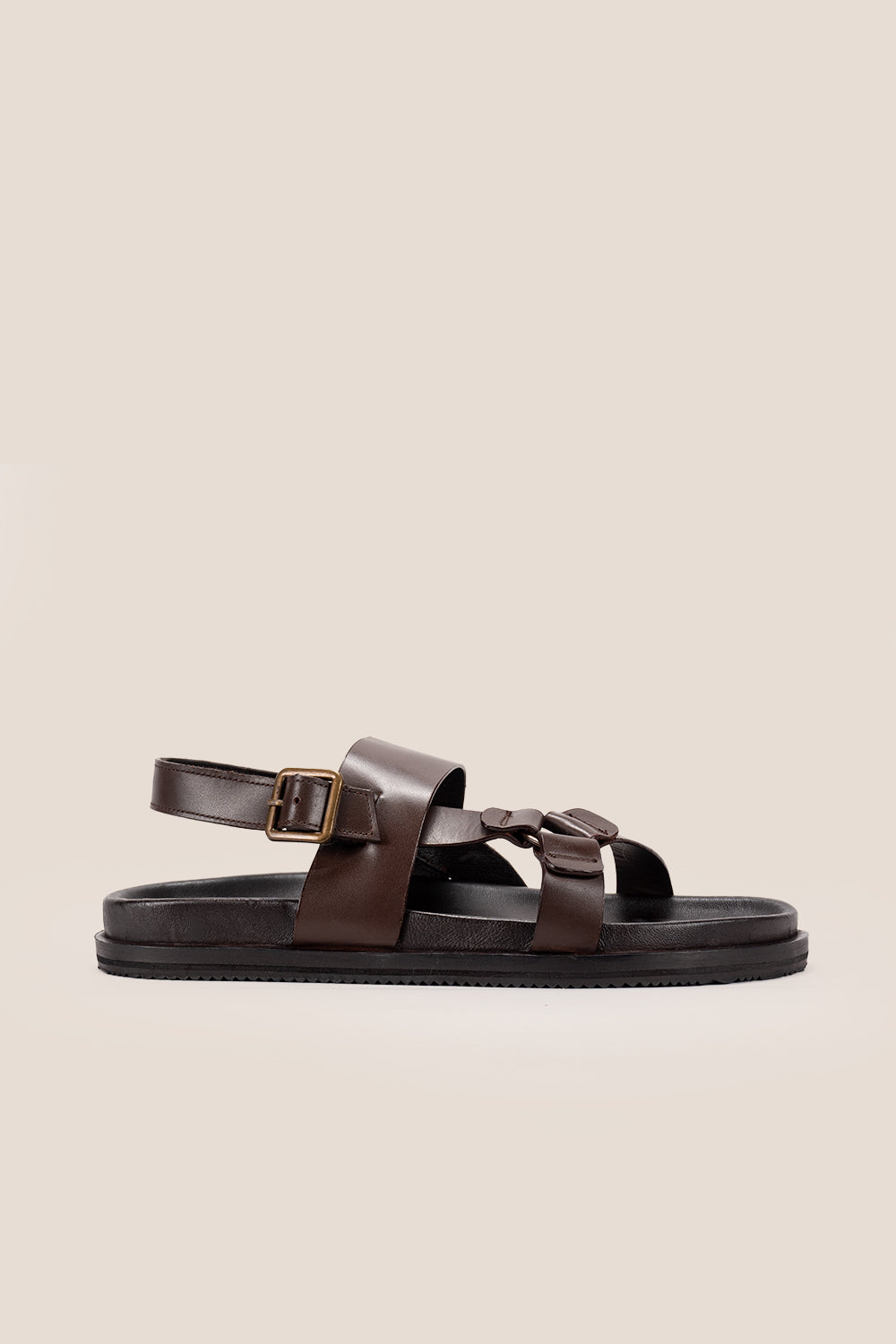 Saxon Brown Leather Ring Strap Sandals | Oswin Hyde