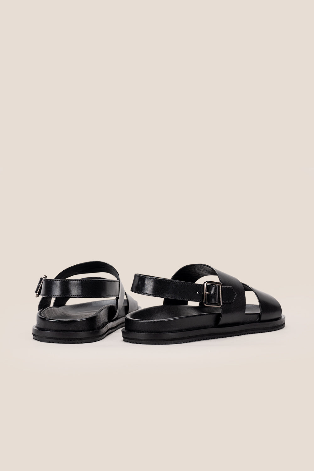 Antonio Black double strap leather sandals | Oswin Hyde