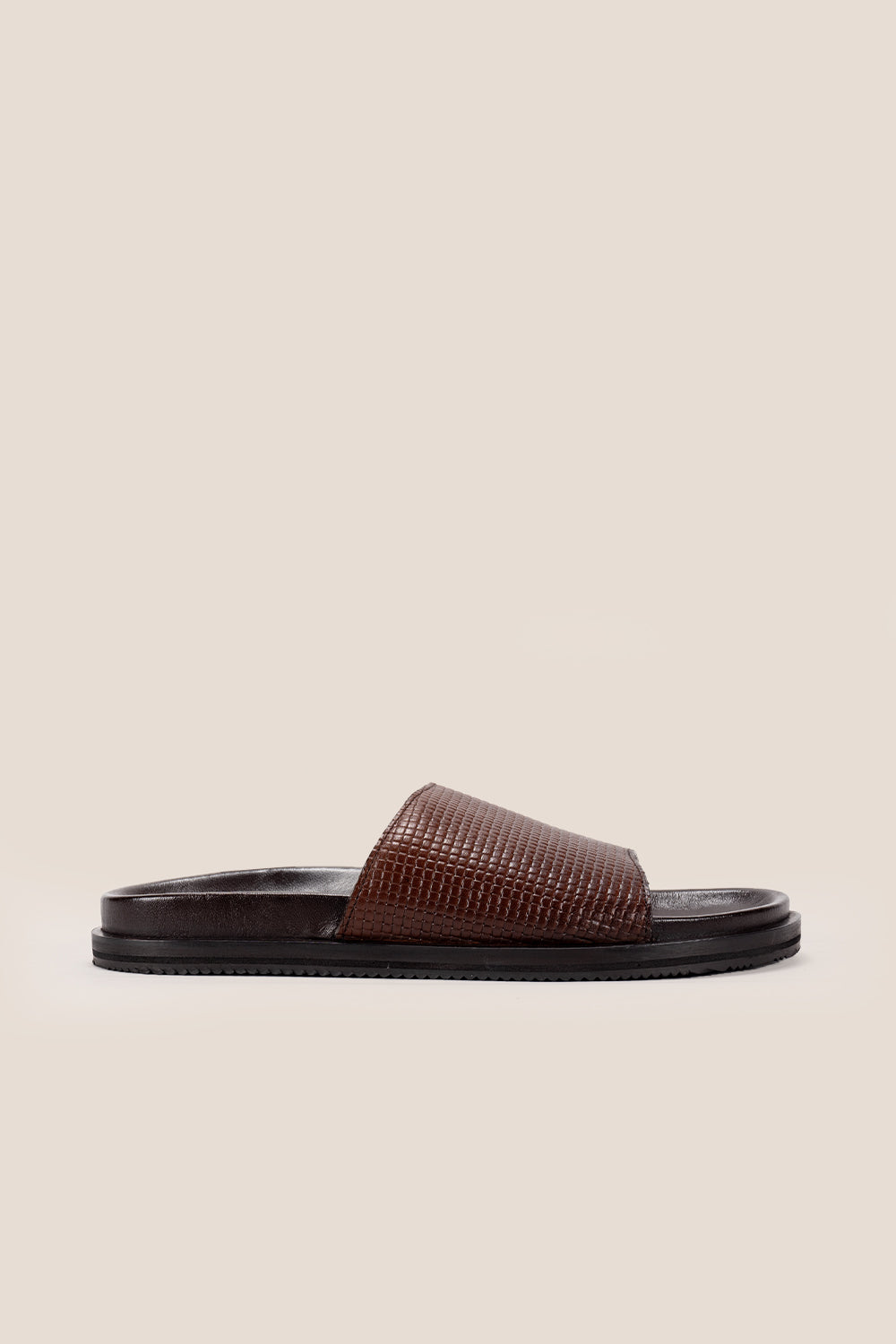 Tito Brown woven slide leather sandal | Oswin Hyde