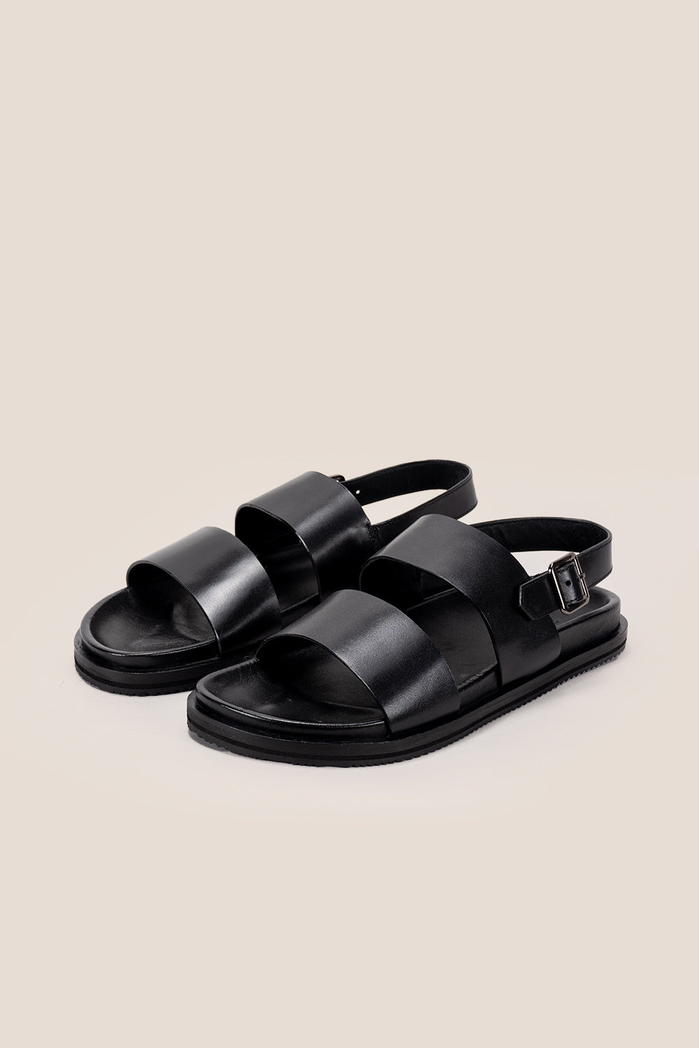 Antonio Black double strap leather sandals | Oswin Hyde