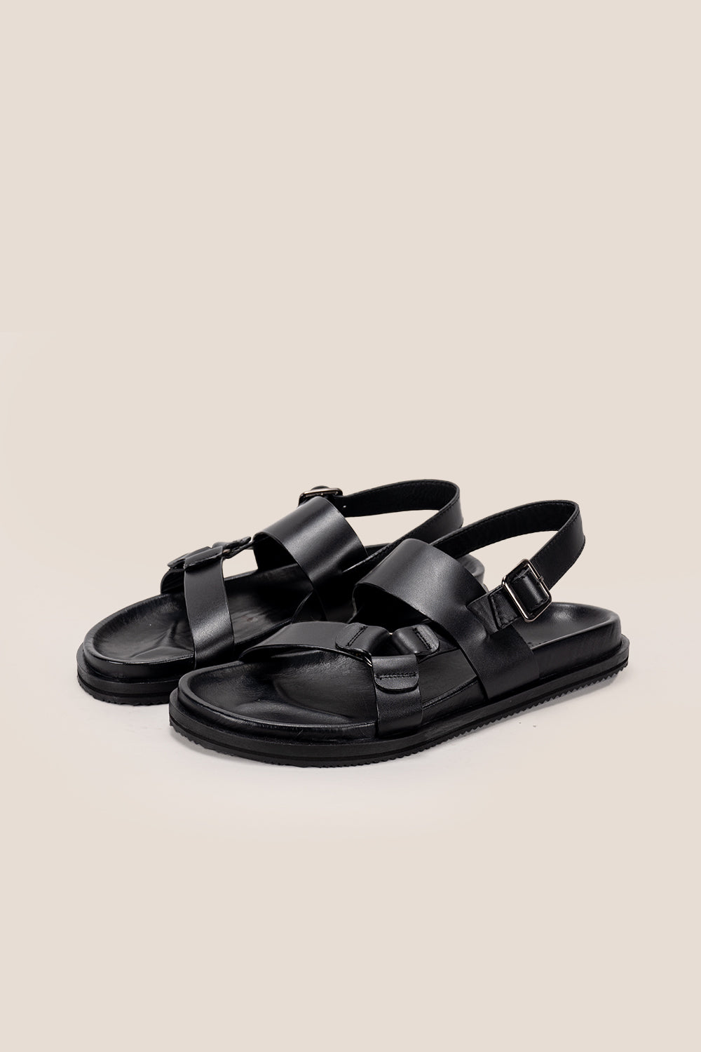 Saxon Black leather ring strap sandals | Oswin Hyde