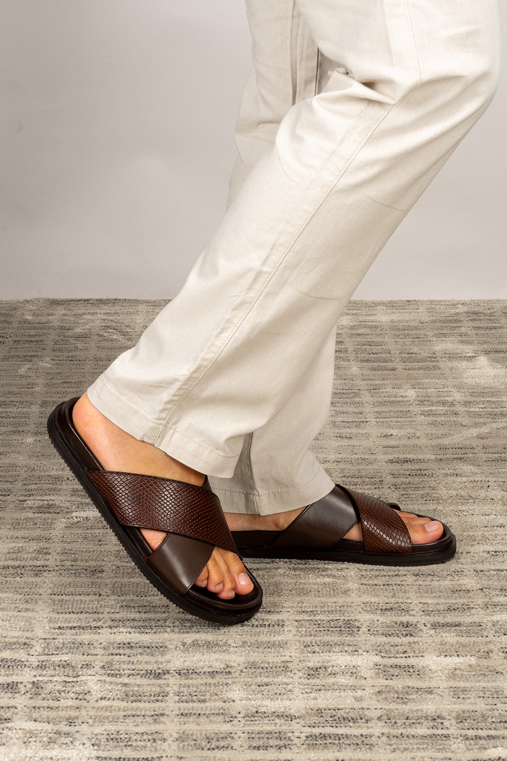 Nyle Brown cross strap sandal | Oswin Hyde