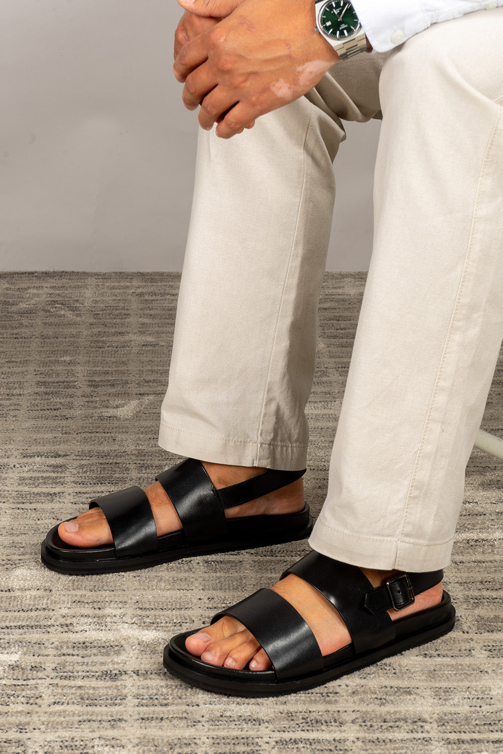 Antonio Black double strap leather sandals | Oswin Hyde