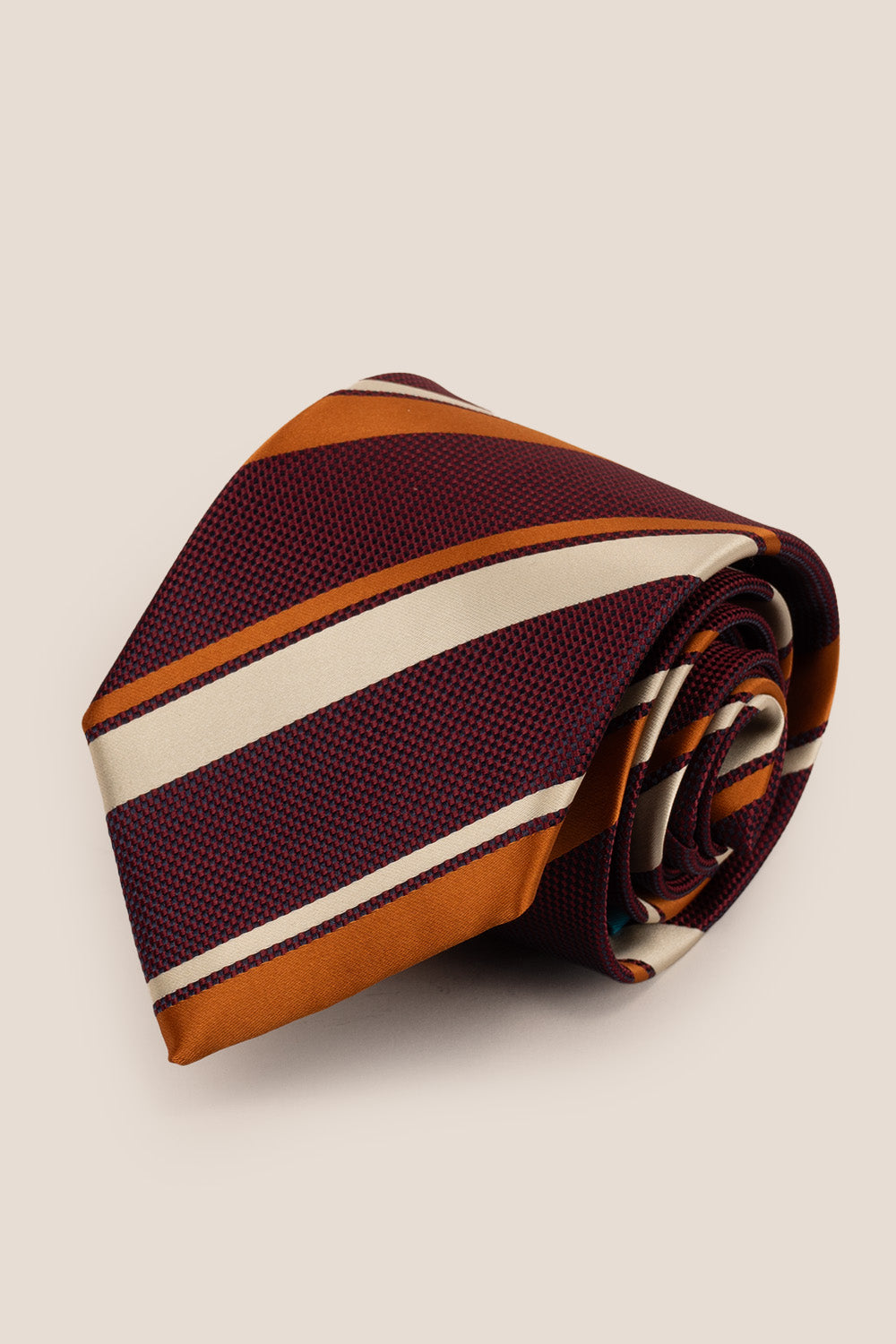 BROAD STRIPE RED WHITE ORANGE TIE FROM OSWIN HYDE